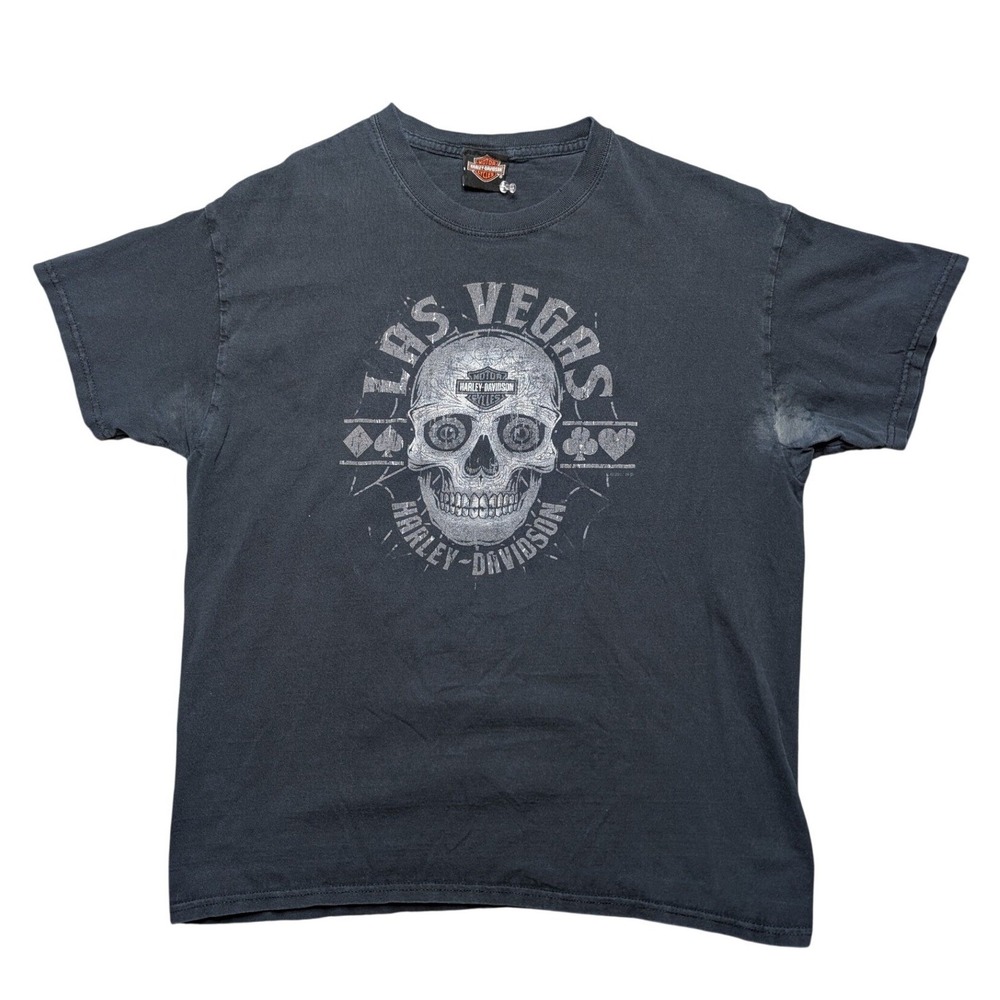 Harley Davidson Las Vegas Men's Large Black Short Sleeve Graphic Tee Shirt Skull